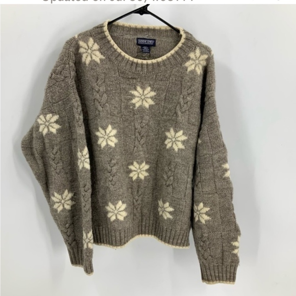 Lands end Vintage wool snowflake print sweater M